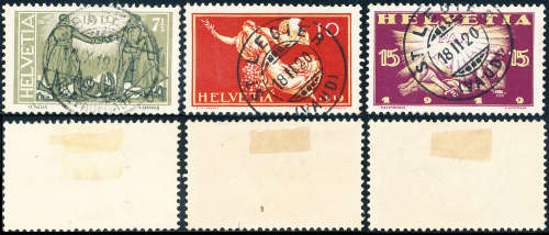 Switzerland - 1919 - Peace Celebration - set of 3 fine used . SG 304-306 .