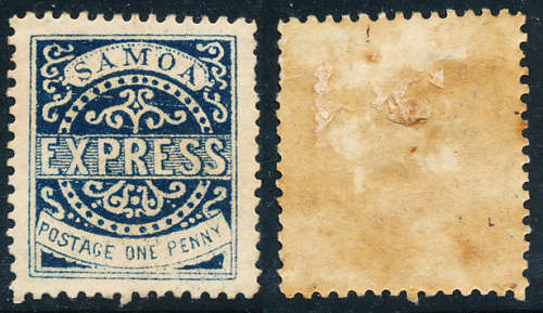 Samoa - 1877-80 - Defins - 1d blue fine mint part O.G. SG 15 .