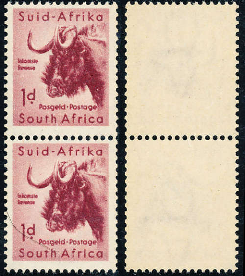 South Africa - 1954 - Defins - 1d coil vertical pair mint unhinged . SACC 151a .