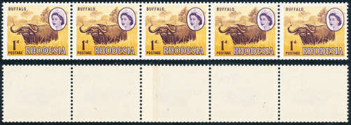 Rhodesia - 1966 - Defins 1d coil strip of 5 with coil join mint unhinged . SG 374a .
