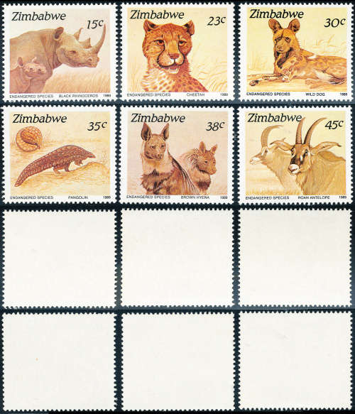 Zimbabwe - 1989 - Endangered Species - set of 6 mint unhinged . 762 - 767 .
