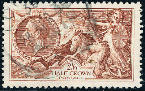 Great Britain - 1934 - Re-engraved Seahorses - 2s 6d choc-brown fine used . SG 450 .