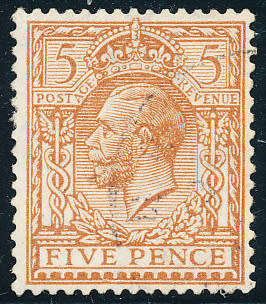 Great Britain - 1912 - 24 - 5d yellow-brown fine used . SG 382 .
