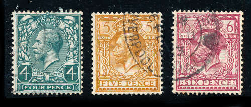 Great Britain - 1924 - 26 - Geo V - 4d, 5d, 6d fine used . 424-426 .