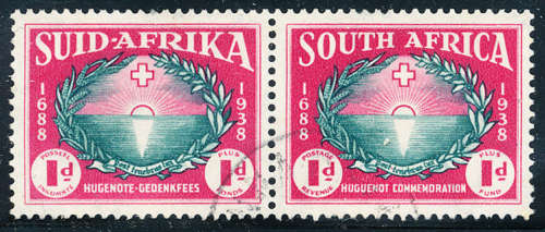 South Africa - 1939 - Huguenot`s - 1d + 1d Horiz Pair fine used . SACC 82 .