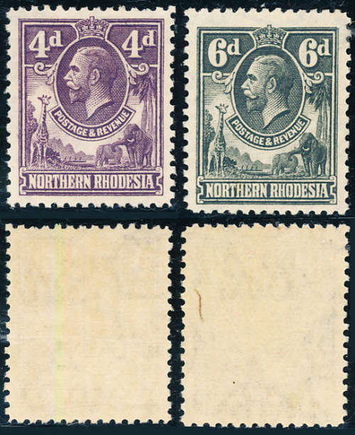 Northern Rhodesia - 1925 - 1929 - Geo V - 4d violet and 6d slate - grey mint hinged . SG 6-7 .