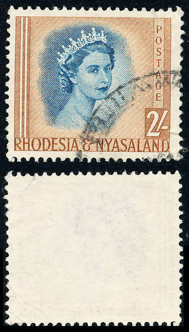Rhodesia and Nyasaland - 1954 - 56 - Eliz - 2s deep blue and yellow brown fine used . SACC 11 .