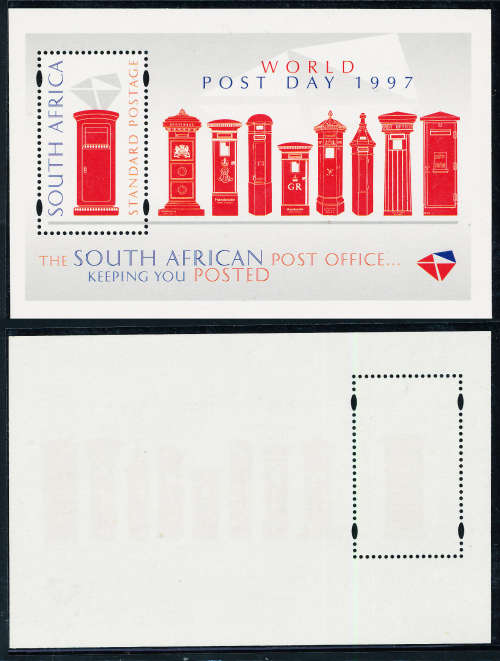 South Africa - 1997 - World Post Day - m/sheet mint unhinged . SACC 1068 .