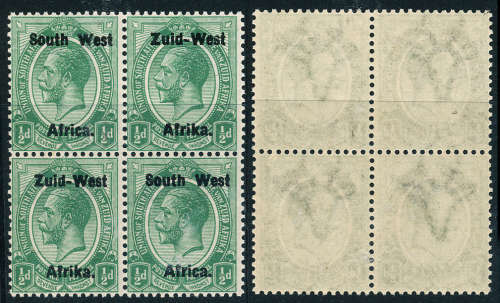 South West Africa - 1923 - Geo V - ½d green . Block of 4 mint unhinged . SACC 1 .