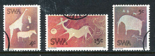 South West Africa - 1974 - Rock Engravings - Set of 3 fine used . SACC 273-275 .