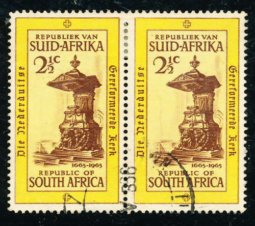 South Africa - 1965 - Dutch Reform Church - 2½c fine use horiz pair variety missing perforation top