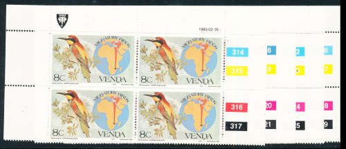 Venda - 1983 - Migratory birds set of 4 U.M. control blocks of 4. SACC 71-74