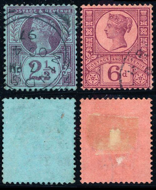 Great Britain - 1887 - Jubilee Issue - 2½d & 6d fine used . SG 201, 208 .