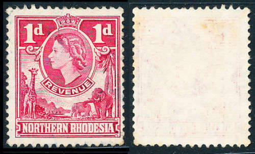 Northern Rhodesia Revenue Stamps - 1955 - QEII - 1d red fine used . Mewett 594 .