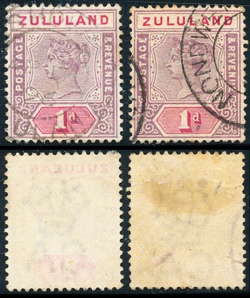Zululand - 1894 - 96 - Victoria Defins - 1d mauve & carmine x 2 fine used . SACC 15 .