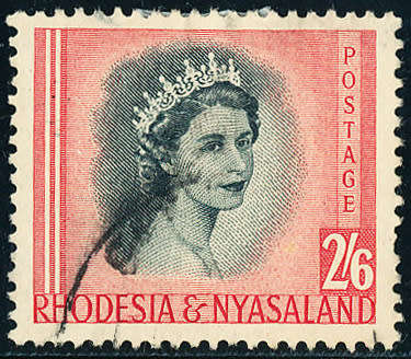 Rhodesia & Nyasaland - 1954 - Defins - 2s 6d black & rose-red fine used . SACC 12 .