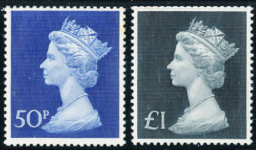 Great Britain - 1970 - Dec issue - 50 P & £1 mint unhinged . SG 831 - 831b .