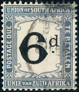 South Africa Postage Dues - 1914 - 1922 - 6d black & slate grey fine used . SACC D 6a .