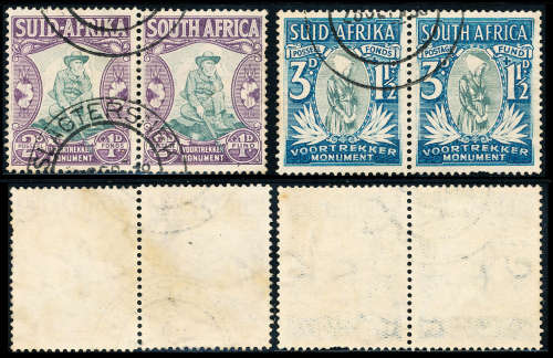 South Africa - 1933 - Voortrekker Mem Fund - 2d + 1d, 3d + 1½d horiz pairs fine used . SACC 53-54 .