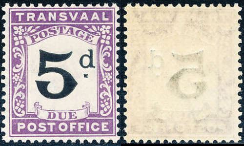 Transvaal Postage Dues - 1907 - 5d black & violet u.m. SACC D 5 .