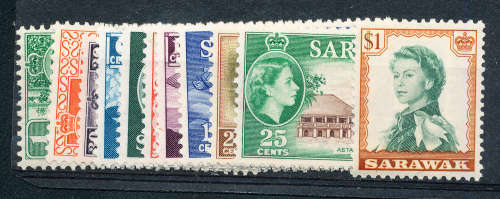 Sarawak - 1955 - QEII - 1c - $1  part set of 11 missing 4c & 50c mint hinged . SACC 188-200 .