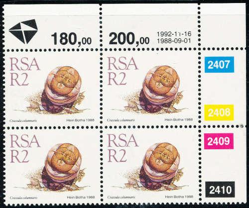 South Africa - 1988 - 5th Defins R2 control 2407-2410 Block of 4 mint unhinged . SACC 682 .