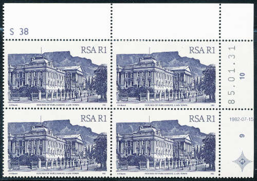 South Africa - 1982 - 4th Defins R1 control S38 Block of 4 D/D 31/01/85 mint unhinged . SACC 530a .