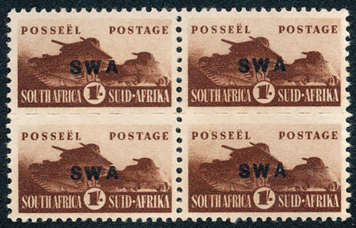 South West Africa - 1943 - 1944 - Small War - 1s block of 4 mint unhinged . SACC 156 .