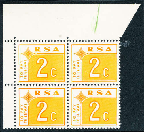 South Africa Postage Dues - 1972 - 2c orange block of 4 mint unhinged . SACC D 64 .