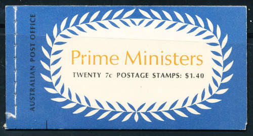 Australia Stamp Booklet- 1969 - Prime Ministers $1.40 book of 7c x 20 stamps unhinged. SB 46