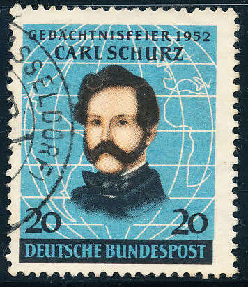 Germany West - 1952 - Carl Schurz - 20pf salmon, black & pale blue fine used. SG 1079