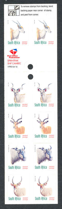 South Africa Stamp Booklets - 1998 - Animal Booklet (R11) Booklet of 10 self adhesive SACC 1087 .