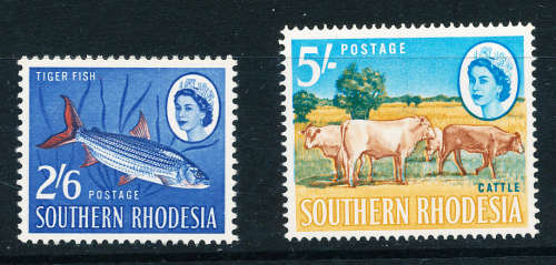 Southern Rhodesia - 1964 - Eliz. Defins. - 2s 6d & 5s mint unhinged - SG 102-103
