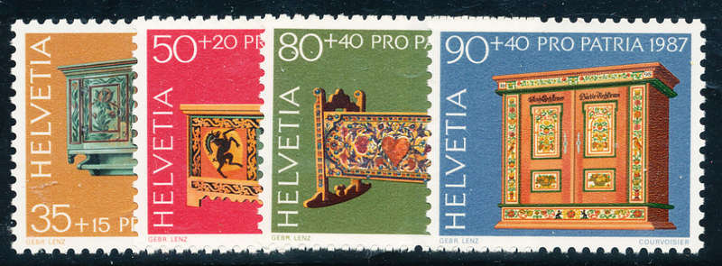 Switzerland - 1987 - Pro Patria Rustic Furniture - set of 4 mint unhinged - SG 1126-1129