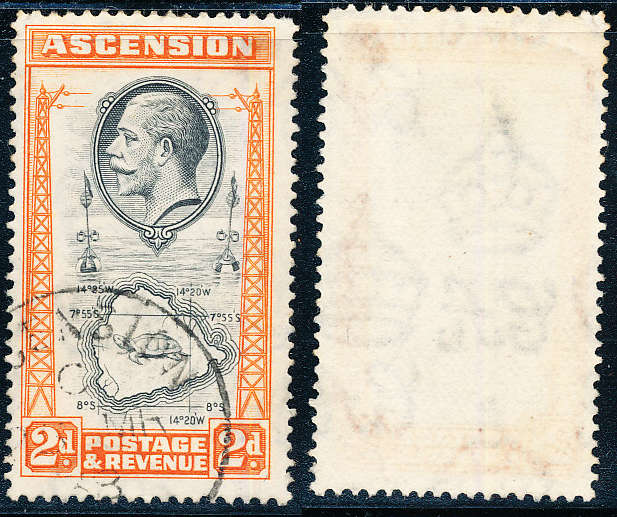 Ascension - 1934 - George V - 2d black & orange fine used . fine used . SG 24 .