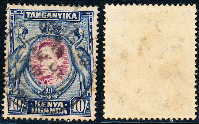 Kenya Uganda Tanganyika - 1938 - 54 - Geo 6 - 10s purple & blue perf 13½ x 13¾ fine used . SG 149b .