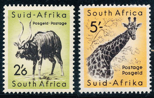 South Africa - 1954 - Animal Defins - 2s 6d & 5s . mint unhinged . SACC 161-162.