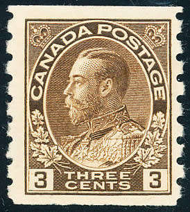 Canada - 1912 - 21 - Geo - 3c brown coil stamp perf x 8 mint hinged . SG 224 .