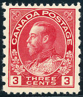 Canada - 1922 - 31 - Geo V - 3c carmine coil stamp perf 12 x 8 mint hinged . SG 263 .