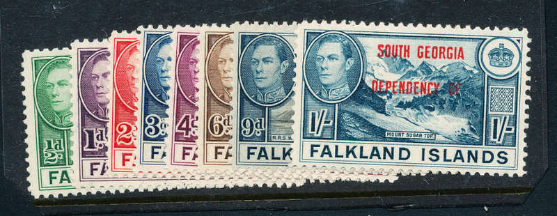 Falkland Islands Dependencies - 1944 - 45 - South Georgia Ovpts - set of 8 mint hinged . B1-8.