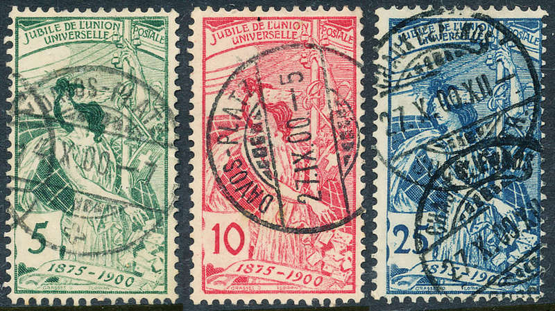 Switzerland - 1900 - 25th Anniv of U.P.U. set of 3 fine used . SG 188-190 .