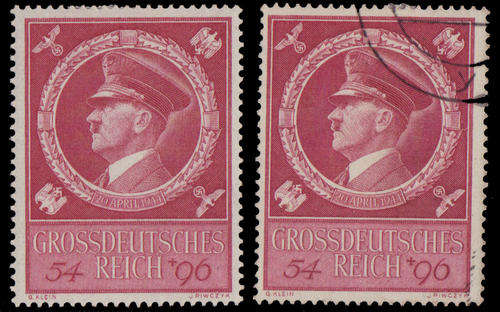 Germany - 1944 - Hitlers 55th Birthday - 54 pf + 96 pf carmine mint hinged & used copies