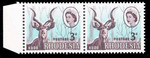 Rhodesia - 1966-1970 - Mardon Ptg - 3d mint u.m. pair var misplaced colours & blue new moon.