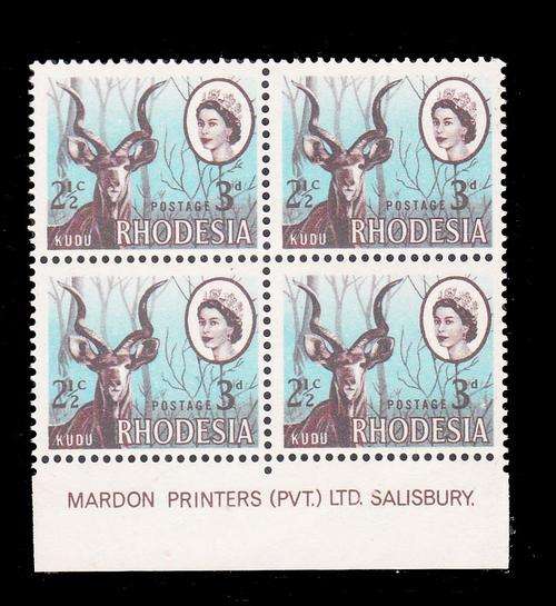 Rhodesia - 1967-68 - Dual Currency - 3d/2&1/2c imprint block of 4 mint unhinged.