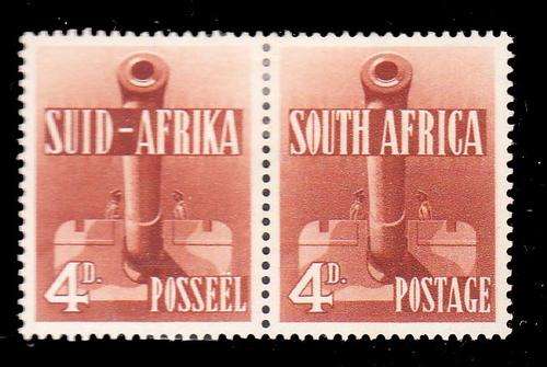 South Africa - 1941-1942 - Large War - 4d reddish-brown horiz pair mint hinged.