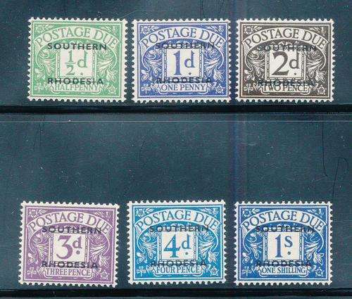 Southern Rhodesia Postage Dues - 1951 - G.B. Stamps Ovptd - set of 6 mint hinged (No 4d green).