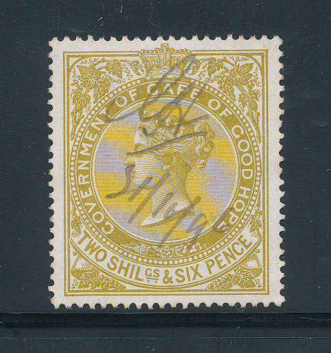 Cape of Good HOpe Revenue Stamps - 1885 - Victoria Wmk Anchor - 2s6d yellow bistre fine used B&H117.
