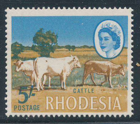 Rhodesia - 1966 - 1970 - 5s brown spot on cow mint unhinged (SG-405v)