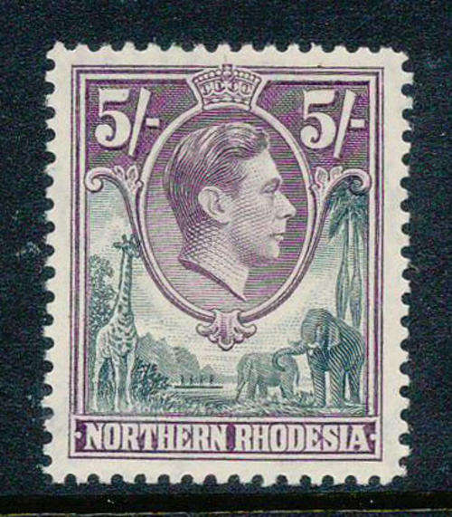 Northern Rhodesia - 1938 - 1952 - Geo VI - 5s grey & dull violet mint. SG 43