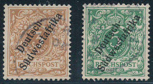 South West Africa German Period - 1898-99 - German Stamps Ovptd - 3 pfg & 5 pfg fine used (SACC7a,8)